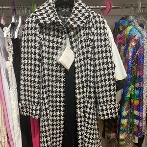 Chanel Houndstouth Wool Coat with Pearl Chanel Buttons